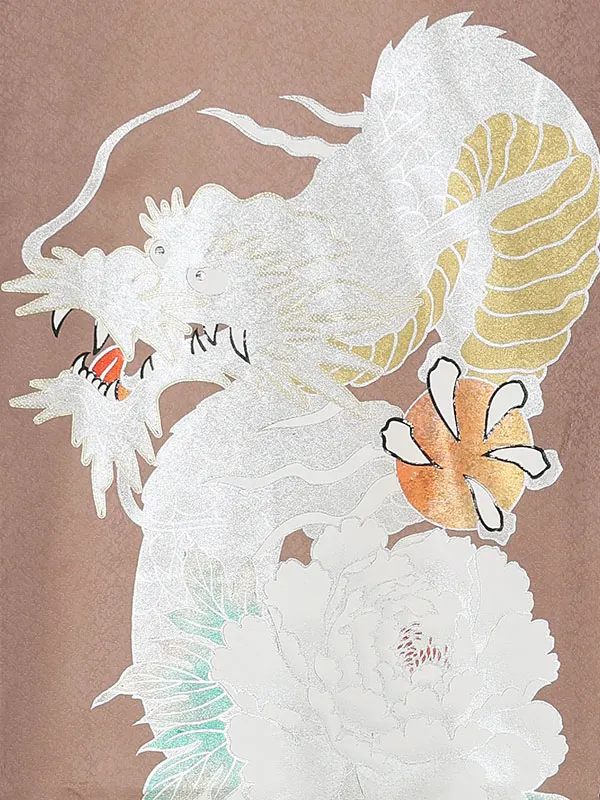男産着【正絹】【刺繍】【金彩】銀龍　茶