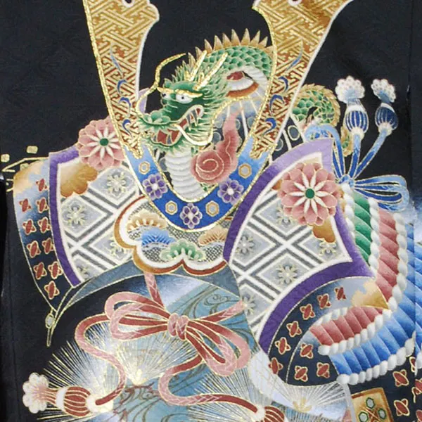 男産着【刺繍】カブト宝船　黒