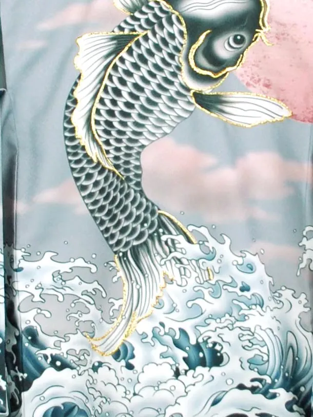 男産着【刺繍】鯉　グレー