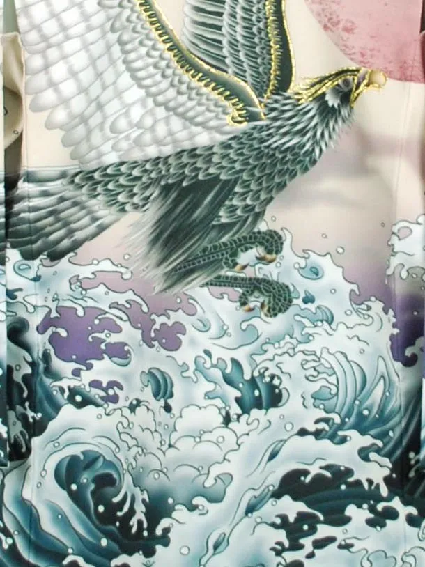 男産着【刺繍】タカ波　ベージュ