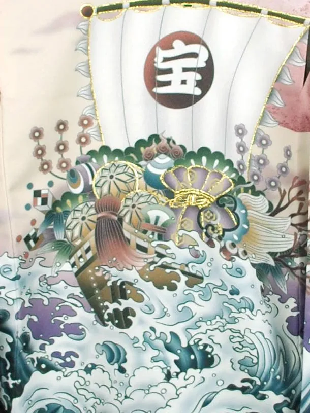 男産着【刺繍】宝船　ベージュ