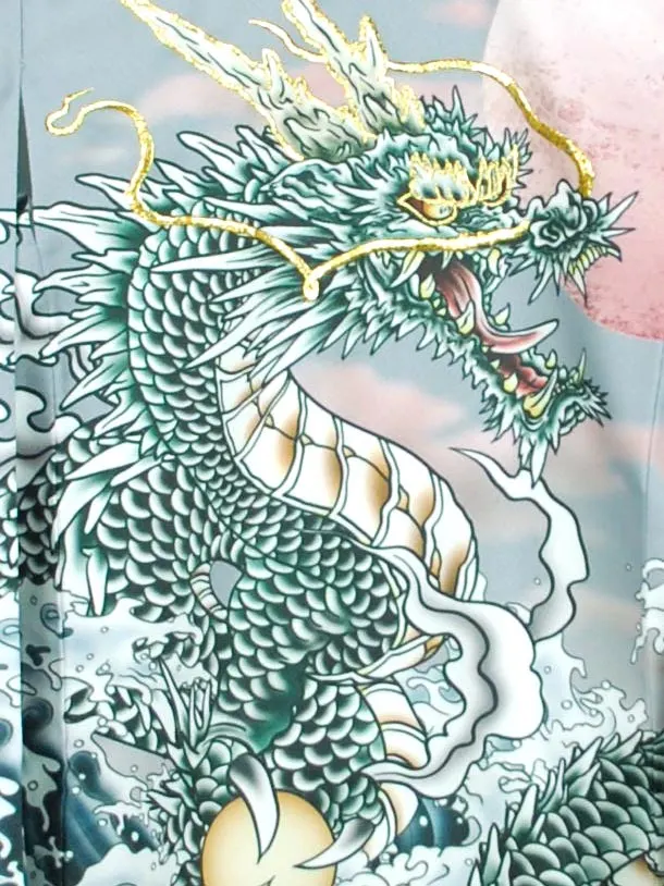 男産着【刺繍】龍　グレー