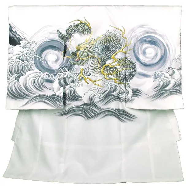 男産着【刺繍】龍　白