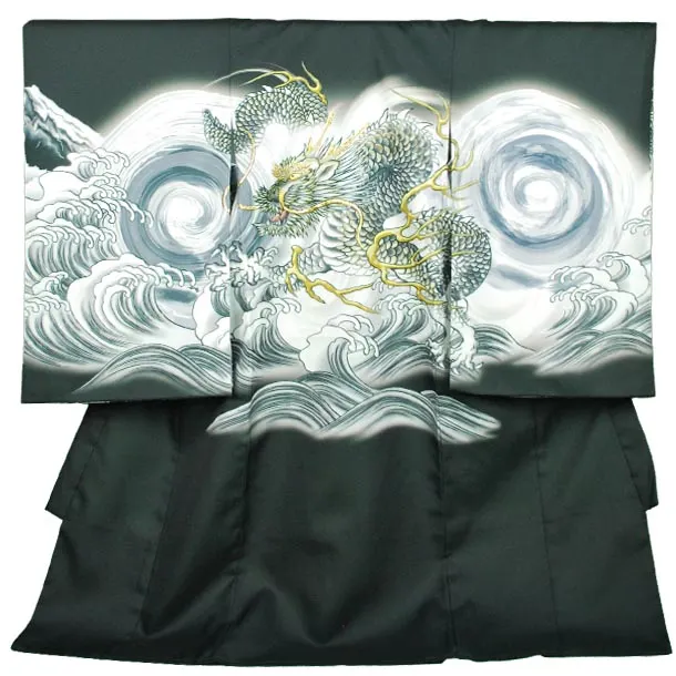 男産着【刺繍】龍　黒