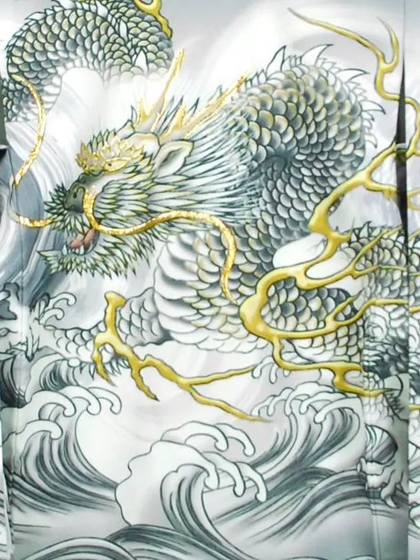 男産着【刺繍】龍　グレー