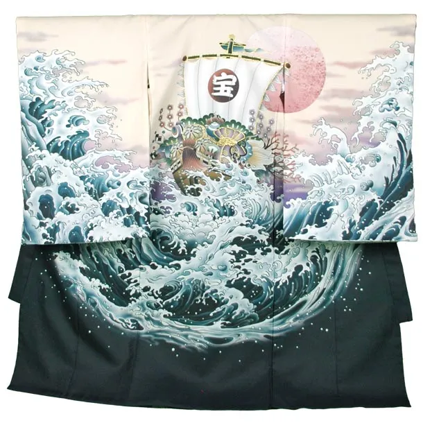 男児産着【夏用】【刺繍】宝船　ベージュ