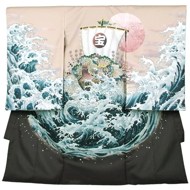 男児産着【夏用】【刺繍】宝船　モカ