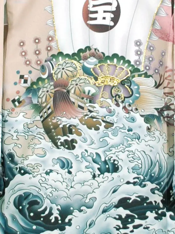 男児産着【夏用】【刺繍】宝船　モカ