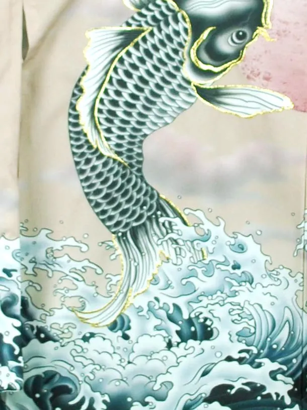 男児産着【夏用】【刺繍】鯉　モカ