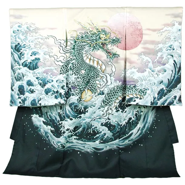 男児産着【夏用】【刺繍】龍　ベージュ