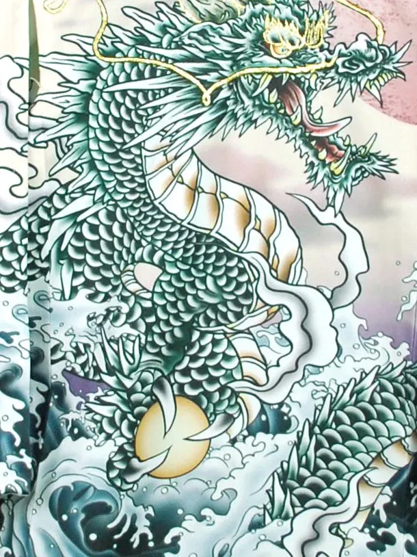男児産着【夏用】【刺繍】龍　ベージュ