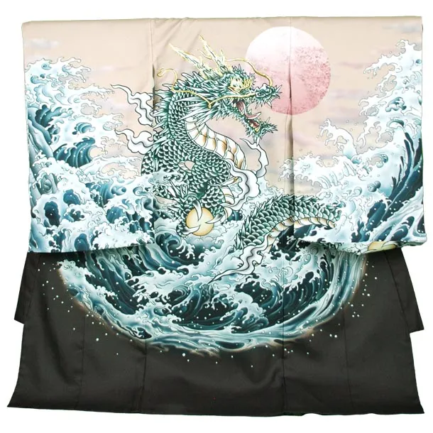 男児産着【夏用】【刺繍】龍　モカ