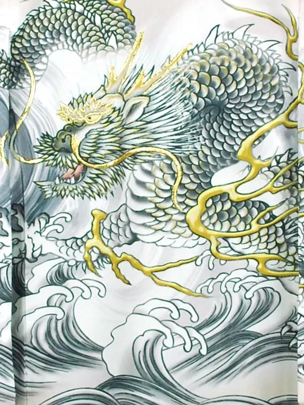 男児産着【夏用】【刺繍】龍　雲海　ベージュ