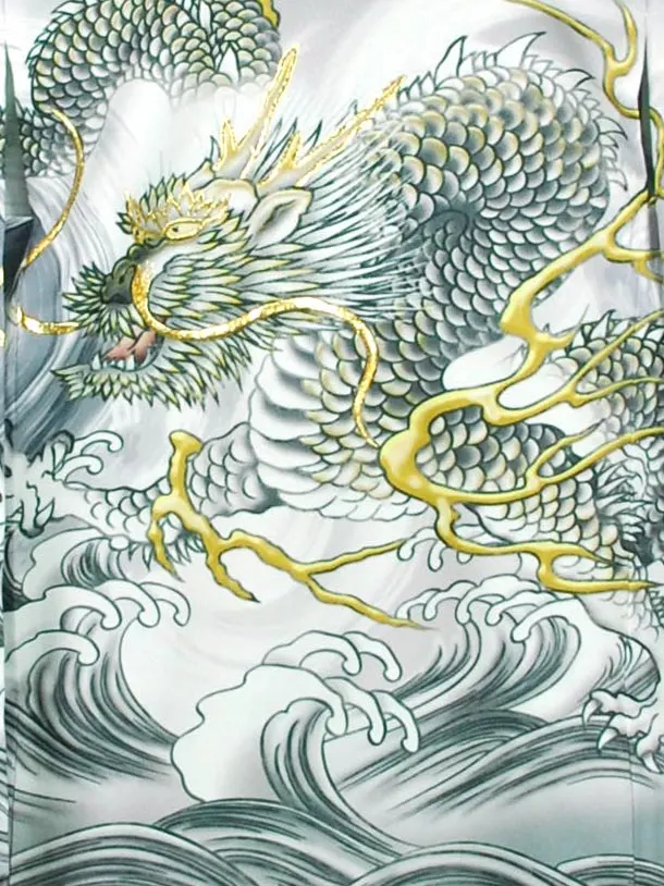 男児産着【夏用】【刺繍】龍　雲海　グレー