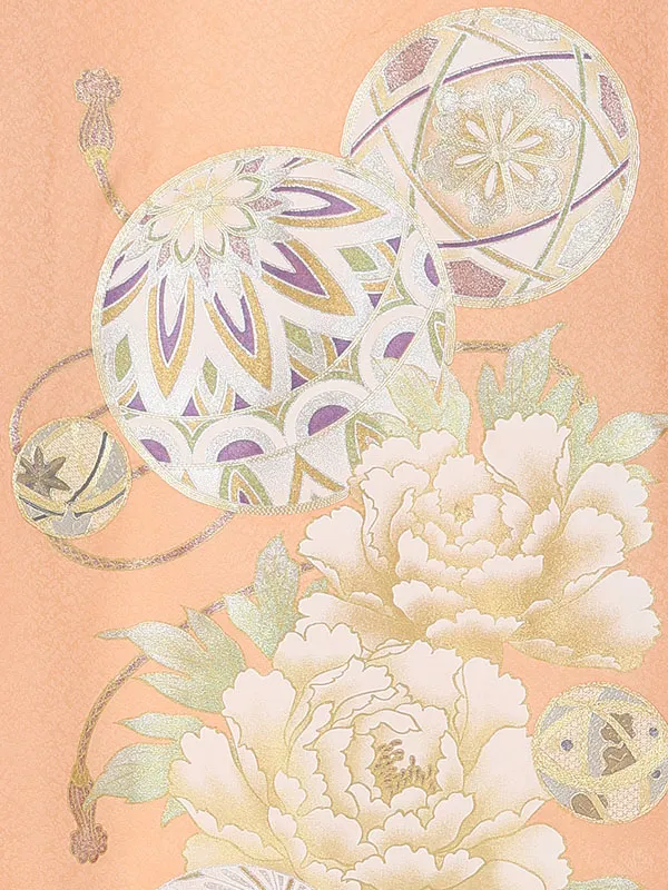 女児産着 【正絹】【刺繍】【金彩】まり　オレンジ