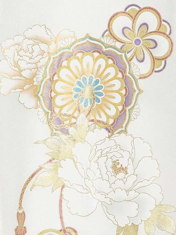 女児産着 【正絹】【刺繍】【金彩】鏡　白