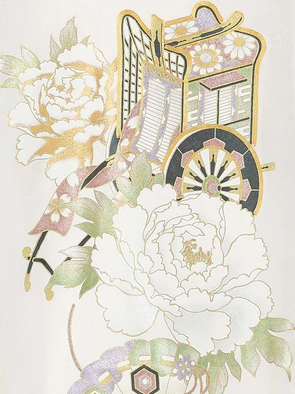 女児産着 【正絹】【刺繍】【金彩】御所車　白