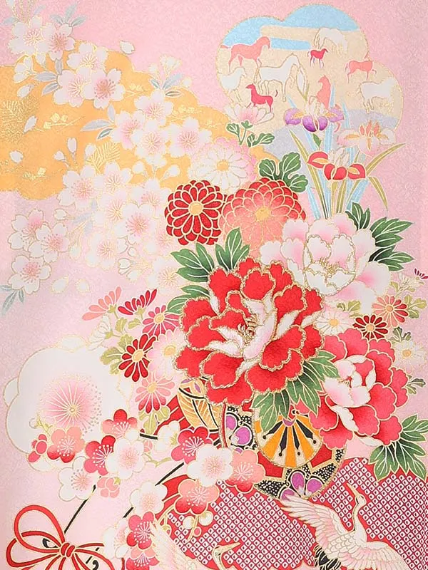 女児産着 【正絹】【刺繍】花車　ピンク