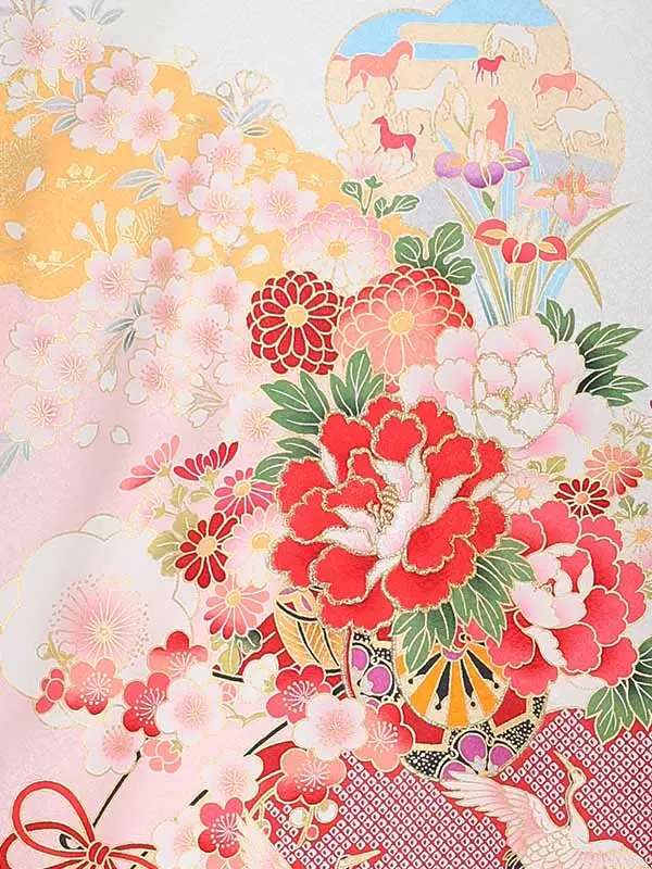 女児産着 【正絹】【刺繍】花車　白