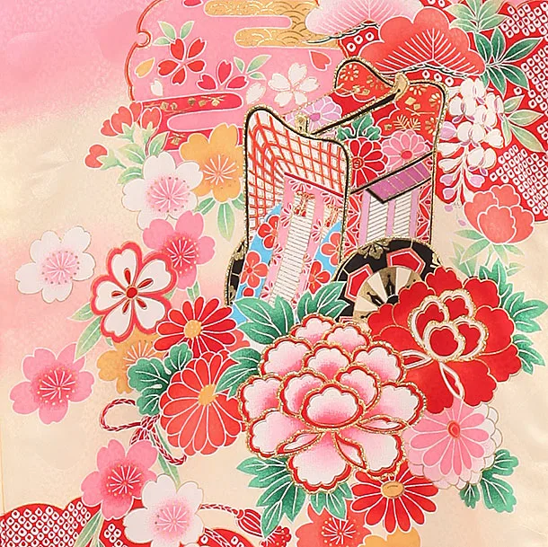 【夏用】女児産着 　単衣　御所車に疋田　ピンク　　