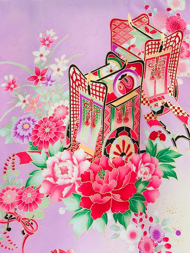 【夏用】女児産着 　　御所車　パープル