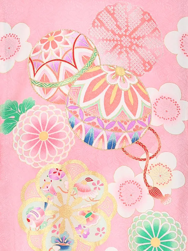 【夏用】【正絹】【刺繍】女児産着　まりにねじり菊　ピンク