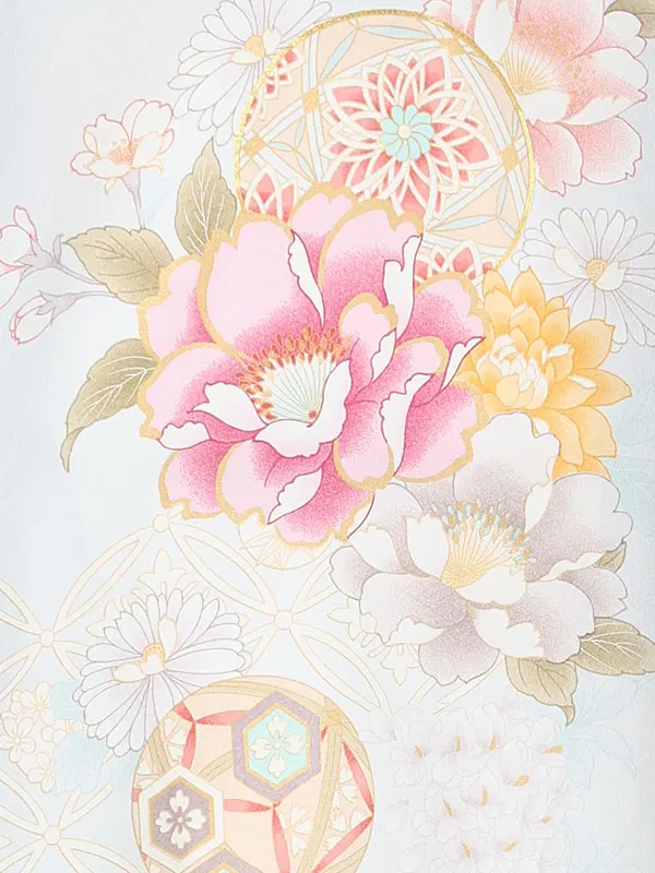 【夏用】女児産着　まりにぼたん　薄ブルー