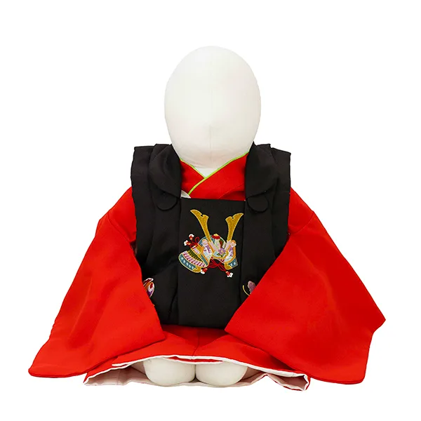 【刺繍】男児ベビー着物　かぶと　黒