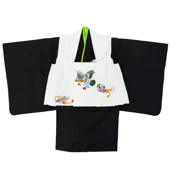 【刺繍】男児ベビー着物　たか　白