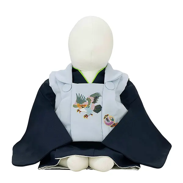 【刺繍】男児ベビー着物　たか　ブルー　