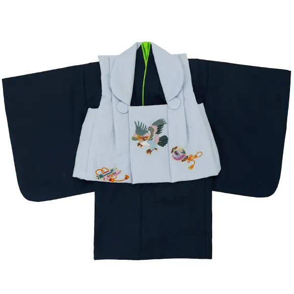 【刺繍】男児ベビー着物　たか　ブルー　