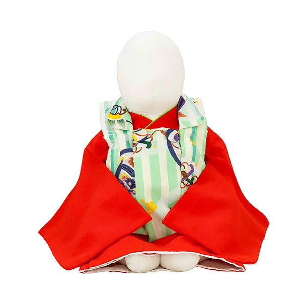 男児ベビー着物　ストライプ　緑