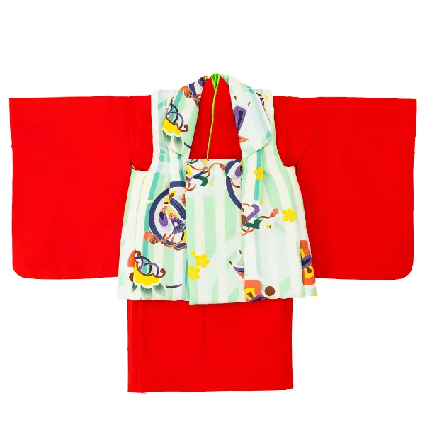 男児ベビー着物　ストライプ　緑