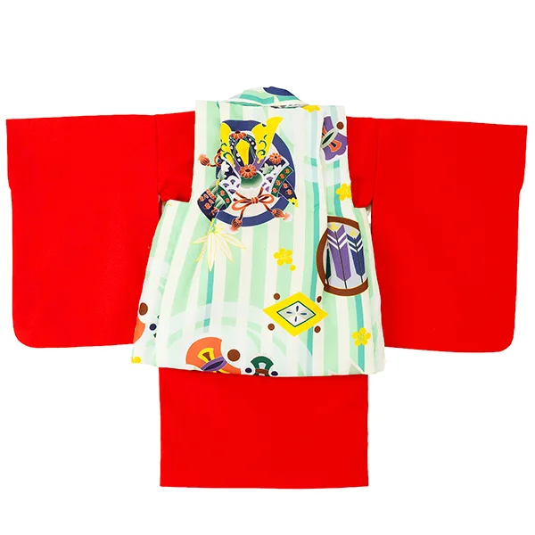 男児ベビー着物　ストライプ　緑