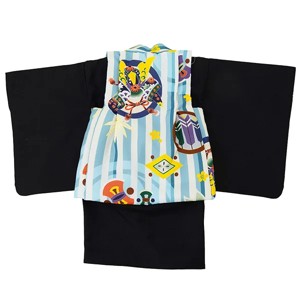 男児ベビー着物　ストライプ　ブルー