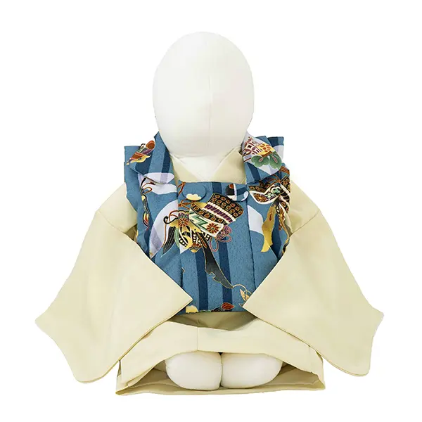 男児ベビー着物　カブト　ブルー