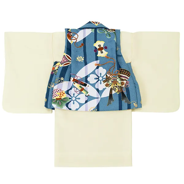 男児ベビー着物　カブト　ブルー