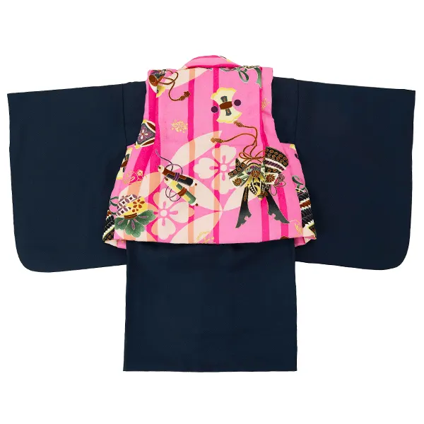 男児ベビー着物　カブト　ピンク