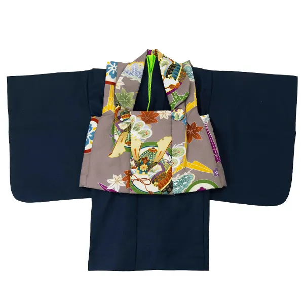 男児ベビー着物　カブト丸　モカ