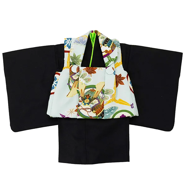 男児ベビー着物　カブト丸　ブルー