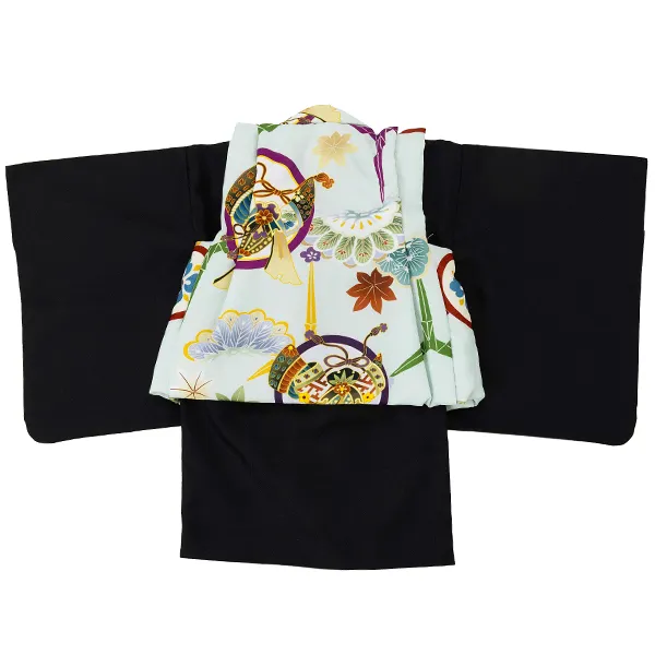 男児ベビー着物　カブト丸　ブルー