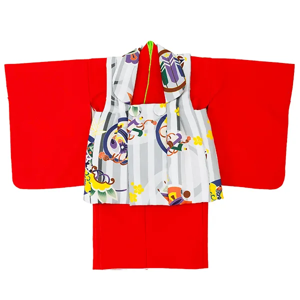 男児ベビー着物　ストライプ　グレー