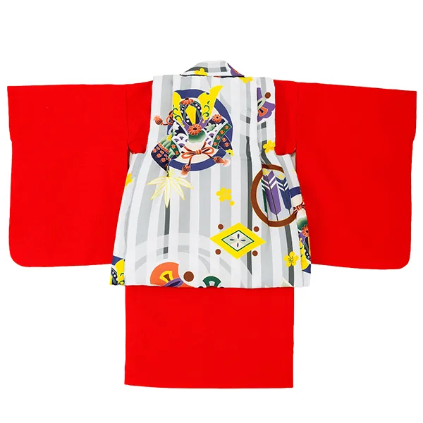 男児ベビー着物　ストライプ　グレー