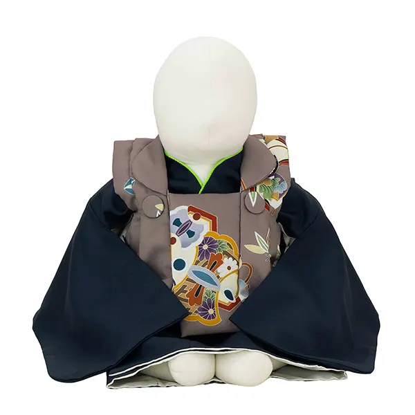 男児ベビー着物　刀鍔　あずき