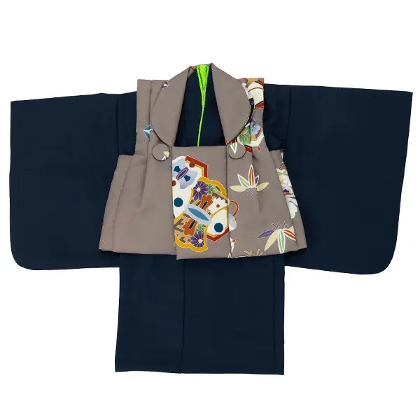 男児ベビー着物　刀鍔　あずき