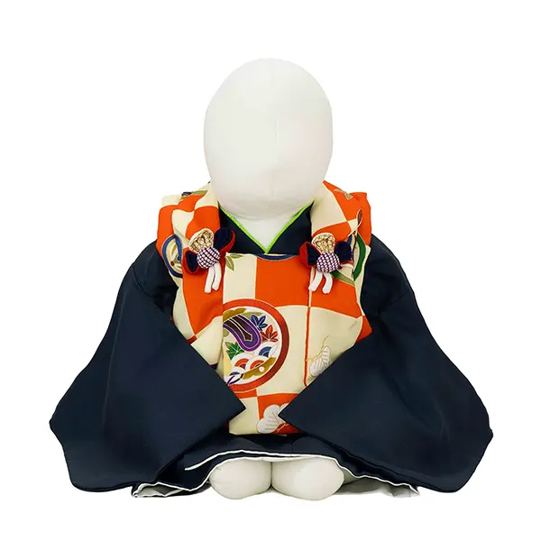 男児ベビー着物　市松　オレンジベージュ