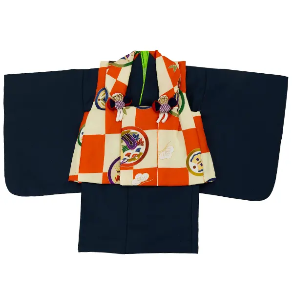 男児ベビー着物　市松　オレンジベージュ
