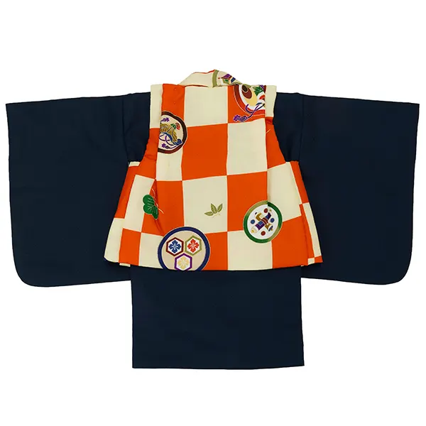 男児ベビー着物　市松　オレンジベージュ