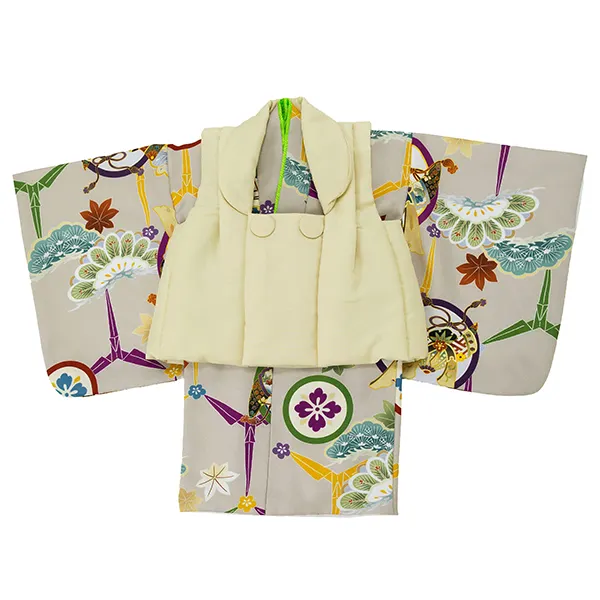 男児ベビー着物　カブト丸　ベージュ