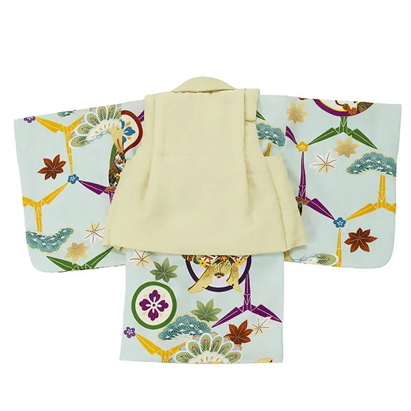 男児ベビー着物　カブト丸　ブルー